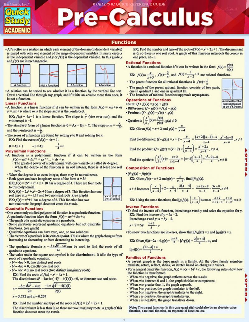 Quickstudy | Pre-Calculus Laminated Study Guide