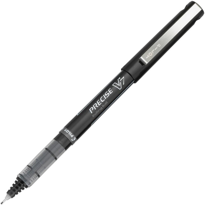 Pilot Precise V7 Premium Rolling Ball Pens - Fine Pen Point - 0.7 Mm Pen Point Size - Black - Clear Barrel - 1 Dozen