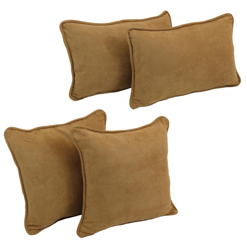Double-Corded Solid Microsuede Throw Pillows With Inserts (Set of 4)