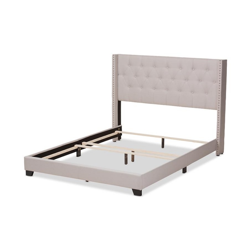 Brady Modern And Contemporary Beige Fabric Upholstered Queen Size Bed