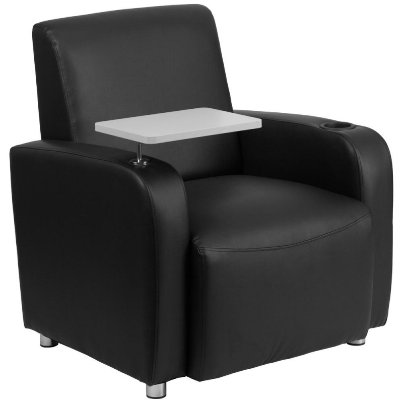 Black Leathersoft Guest Chair With Tablet Arm