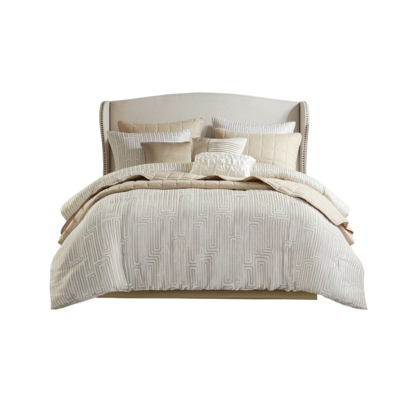 Royce 10 Piece Luxury Jacquard Comforter Set, Ivory Color