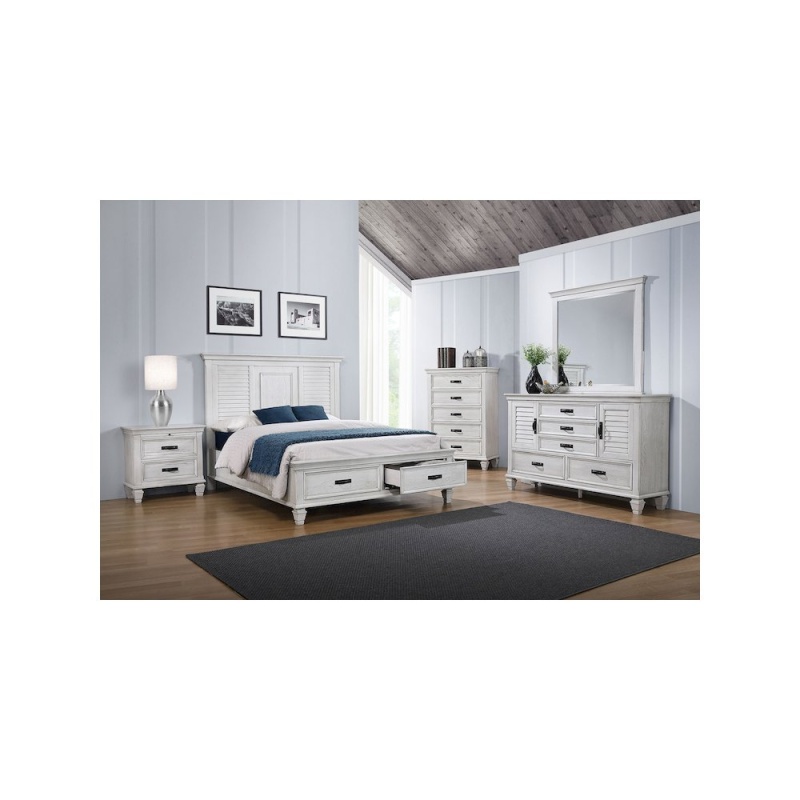 Franco 5-Piece Queen Bedroom Set Distressed White