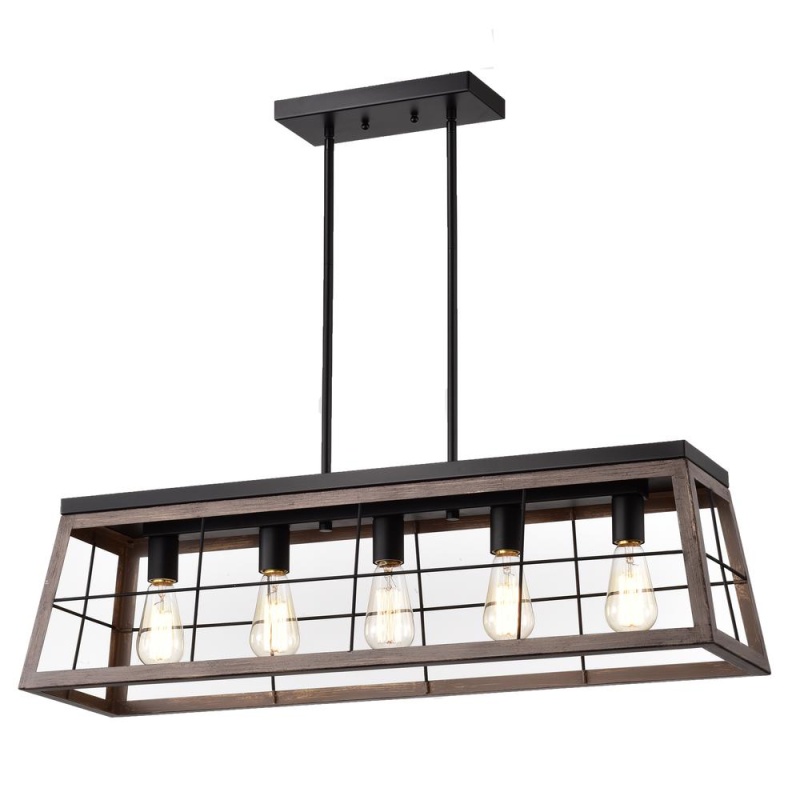 Chloe Lighting Ironclad Industrial 5 Light Ancient Wood Island Pendant Ceiling Fixture 35" Wide