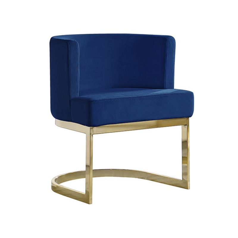 Navy Blue Velvet Side Chair With Gold, Chrome Base - Single