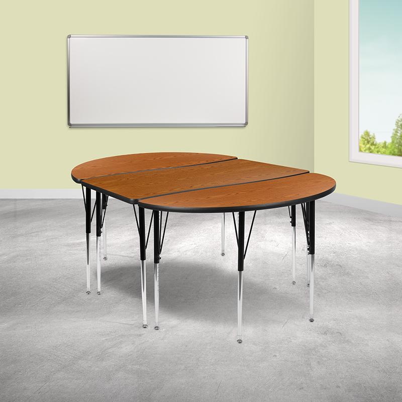 3 Piece 76" Oval Wave Collaborative Oak Thermal Laminate Activity Table Set - Standard Height Adjustable Legs
