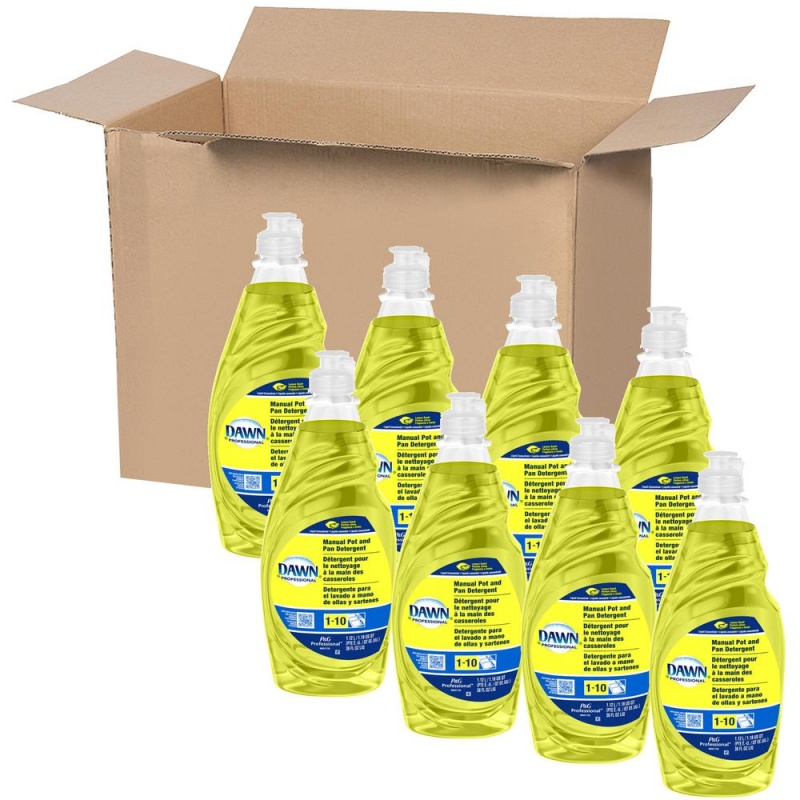 Dawn Manual Pot/Pan Detergent - Concentrate Liquid - 38 Fl Oz (1.2 Quart) - Lemon Scent - 8 / Carton - Yellow