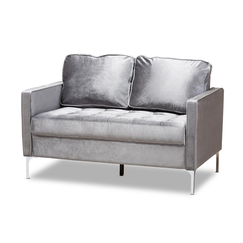 Clara Modern And Contemporary Grey Velvet Fabric Upholstered 2-Seater Loveseat