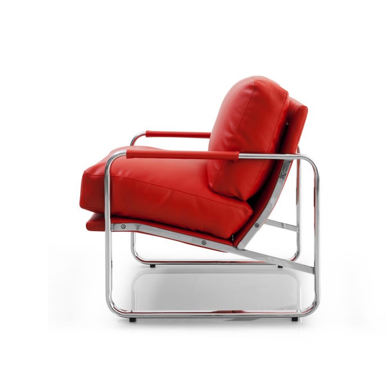 Magi Chair Red Faux Leather Chrome Frame