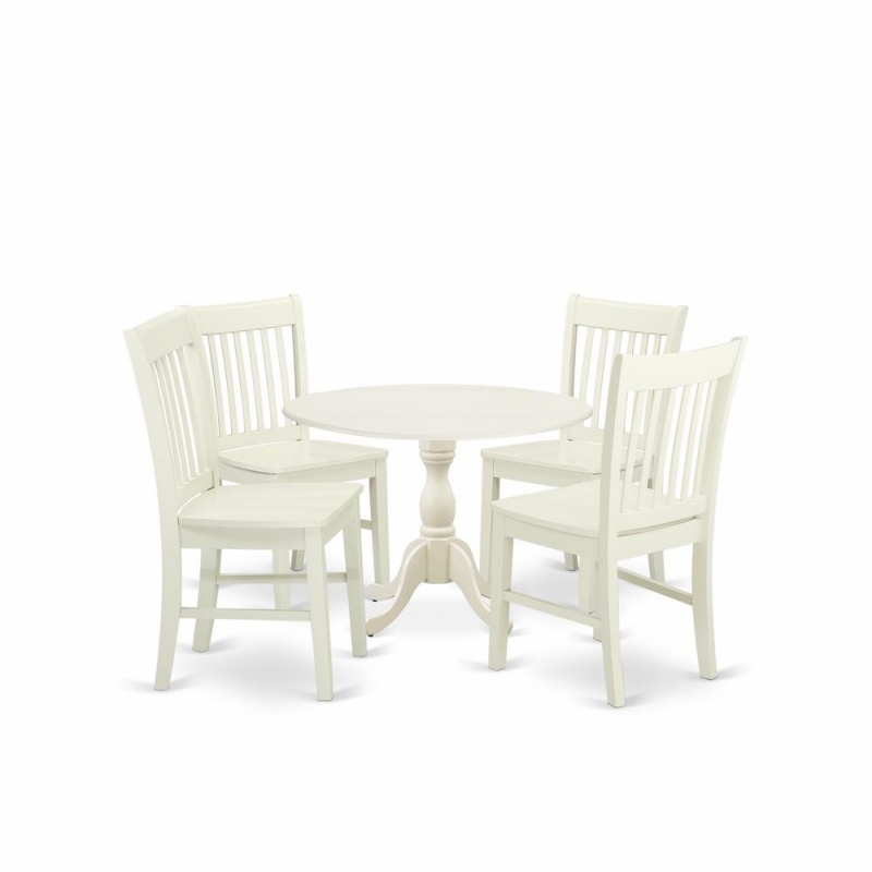 East West Furniture Dmnf5-Lwh-W 5 Piece Dinette Sets Includes 1 Drop Leaves Modern Kitchen Table And 4 Linen White Mid Century Dining Chairs With Slatted Back - Linen White Finish