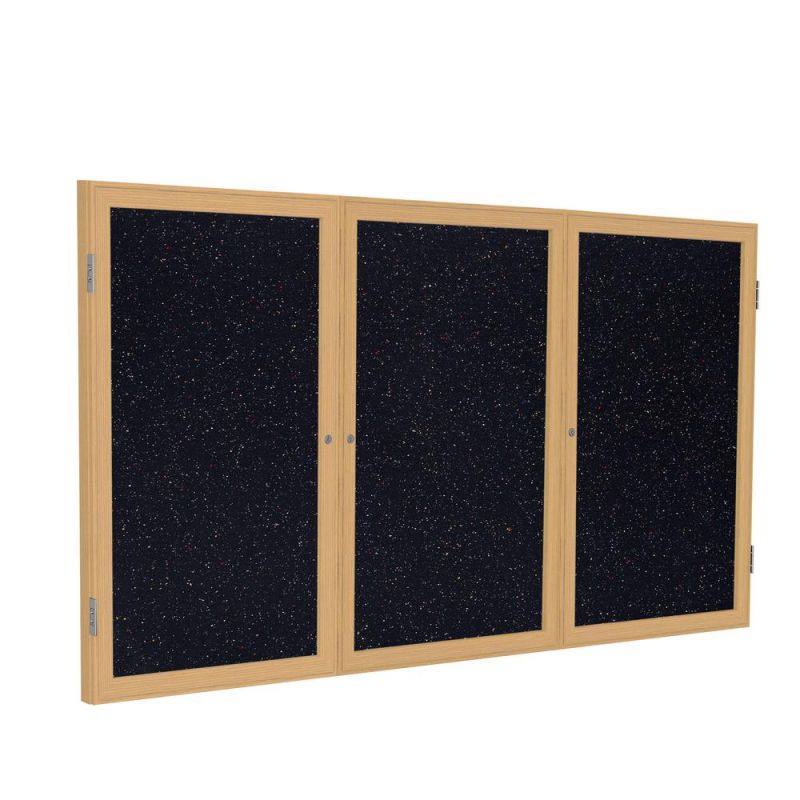 48"X72" 3-Dr Wood Fr Oak Finish Encl Recycled Rubber Bulletin Board - Confetti