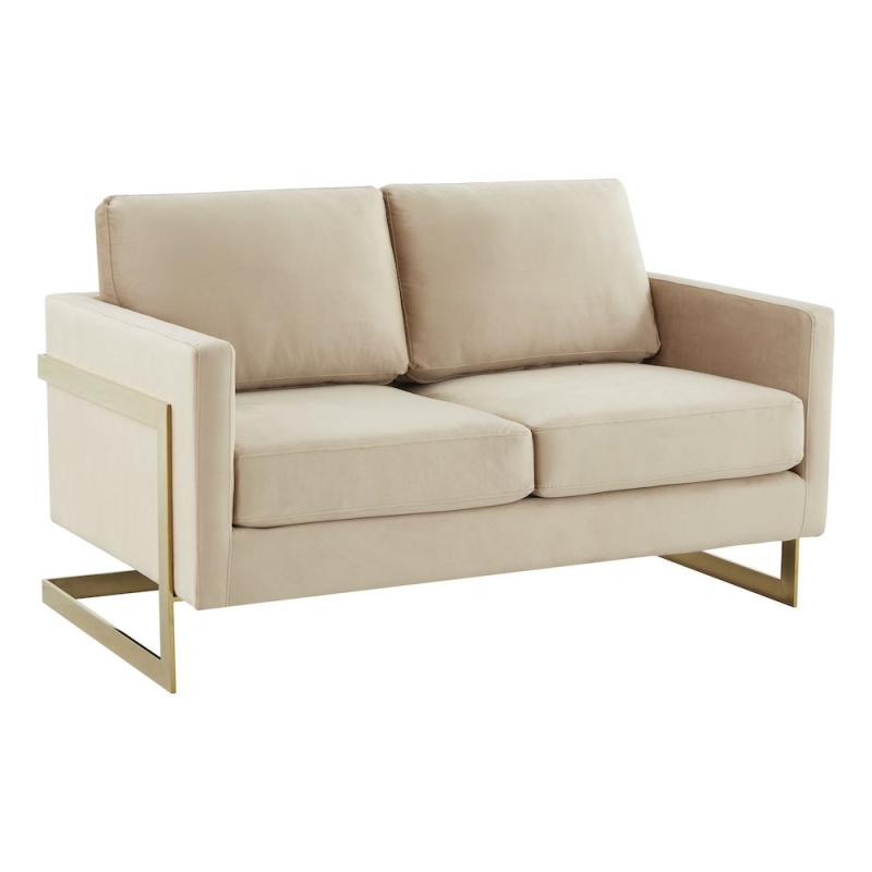 Lincoln Modern Mid-Century Upholstered Velvet Loveseat With Gold Frame
