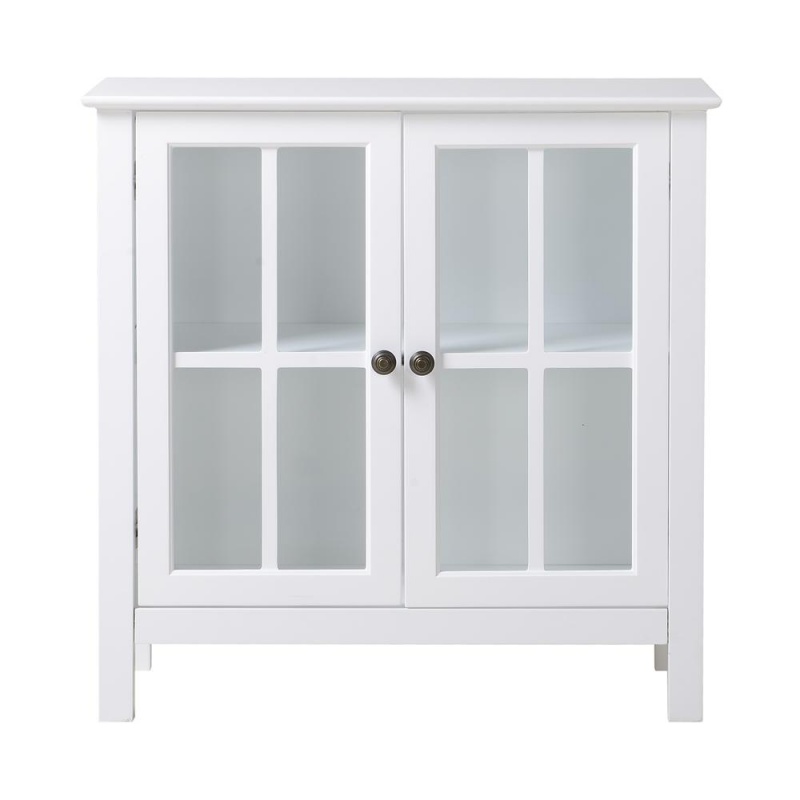 White Glass Door Accent And Display Cabinet