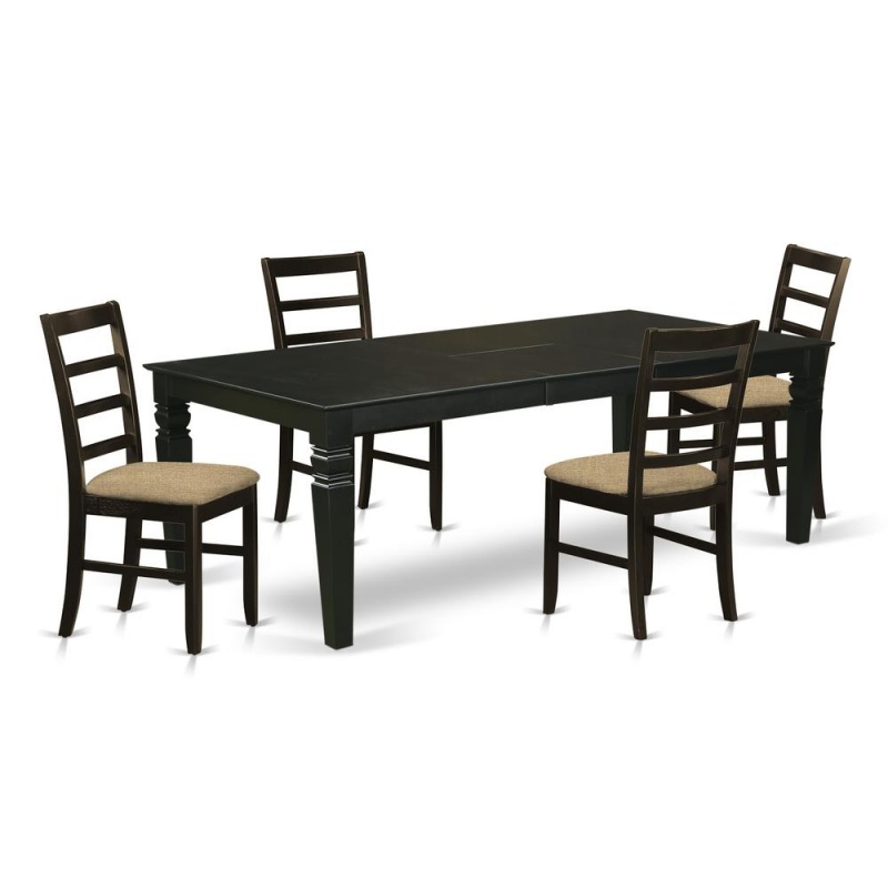 5 Pc Kitchen Table Set With A Dining Table And 4 Linen Kitchen Chairs In Black