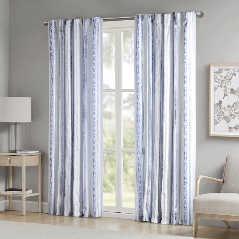Poly Printed Curtain Panel With Tufted Stripe And Lining