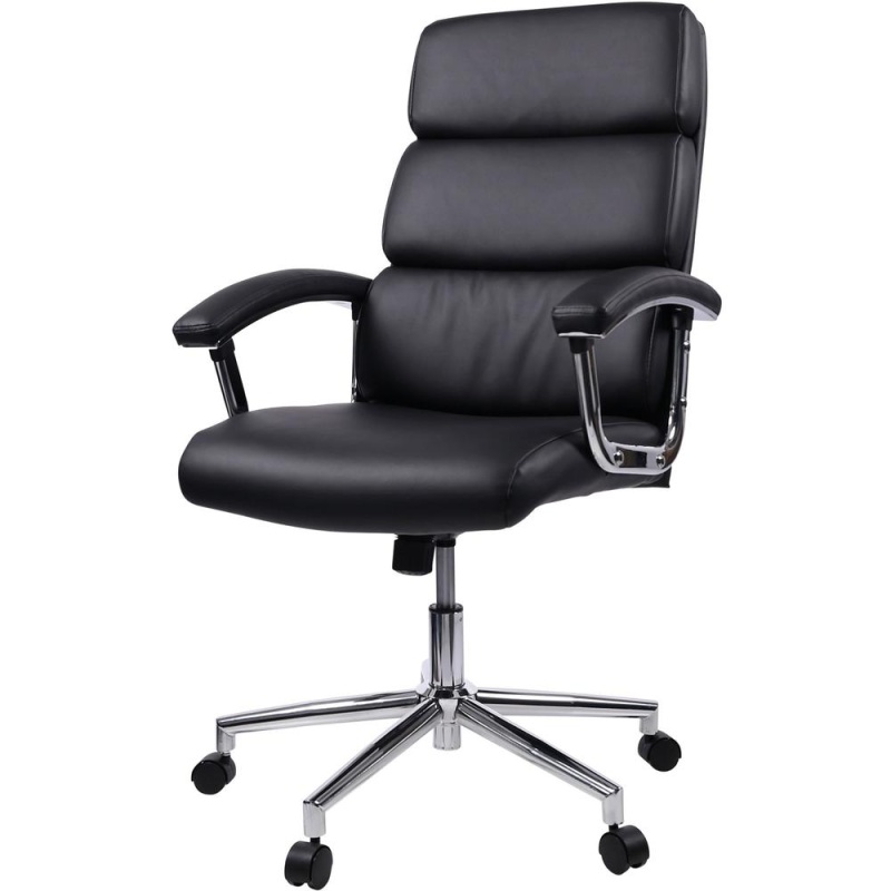 Lorell Leather High-Back Chair - Black Bonded Leather Seat - Black Bonded Leather Back - 1 Each