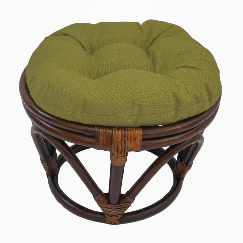 Rattan Ottoman With Outdoor Fabric Cushion, Avocado