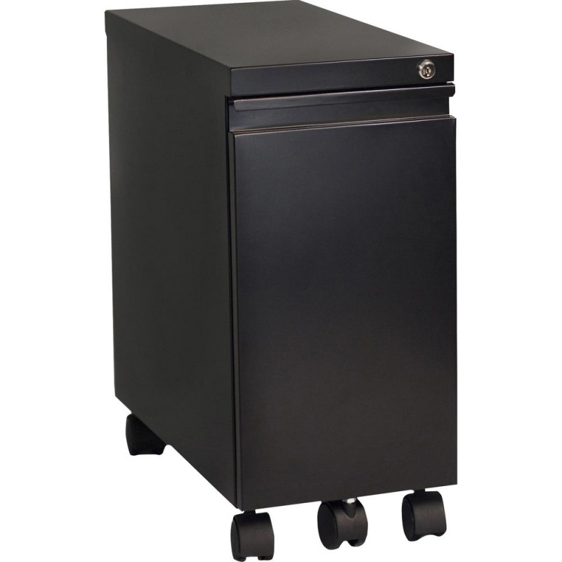Lorell 5Th Wheel Slim Pedestal - 10" X 19.9" X 21.8" For File, Box - Letter, Legal - Anti-Tip, Hanging Rail, Lockable, Compact, Casters - Black - Metal - Recycled - Assembly Required