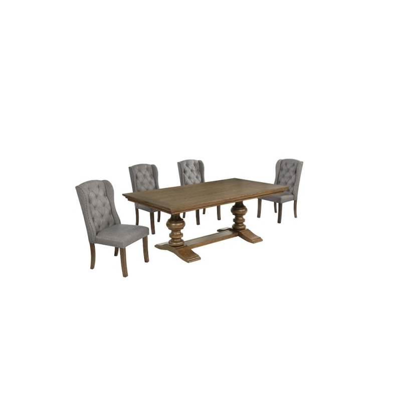 Dining Set with 6 Dark Grey Side Chairs and 72" Wood Dining Table