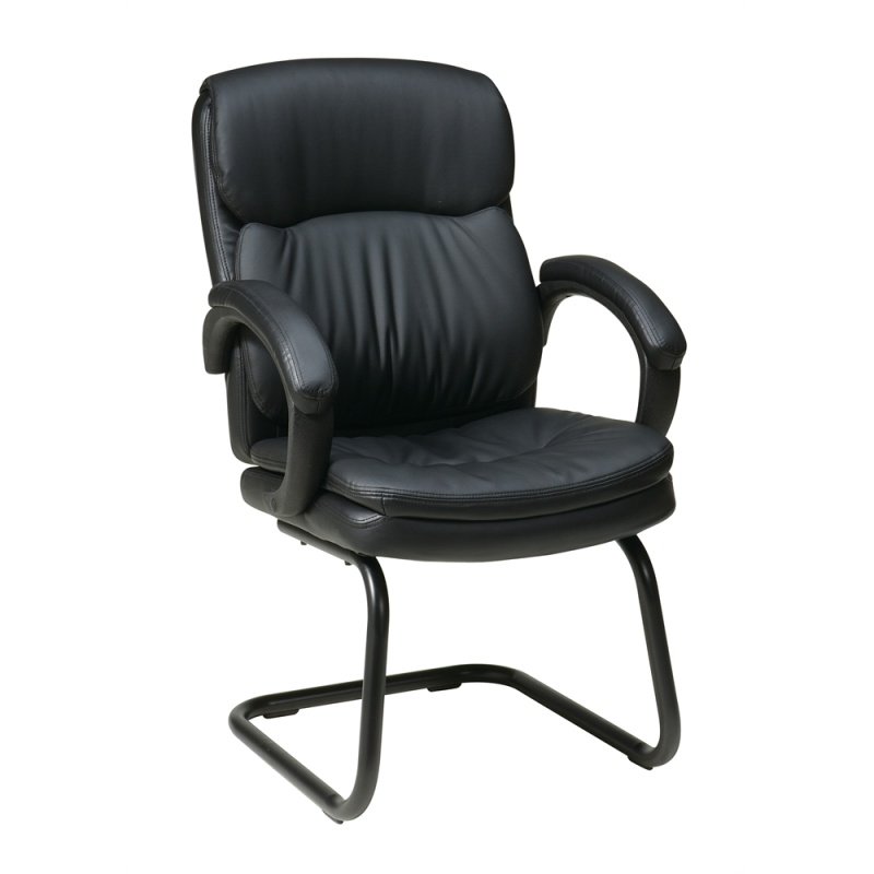 Bonded Leather Visitors Chair With Padded Arms And Sled Base