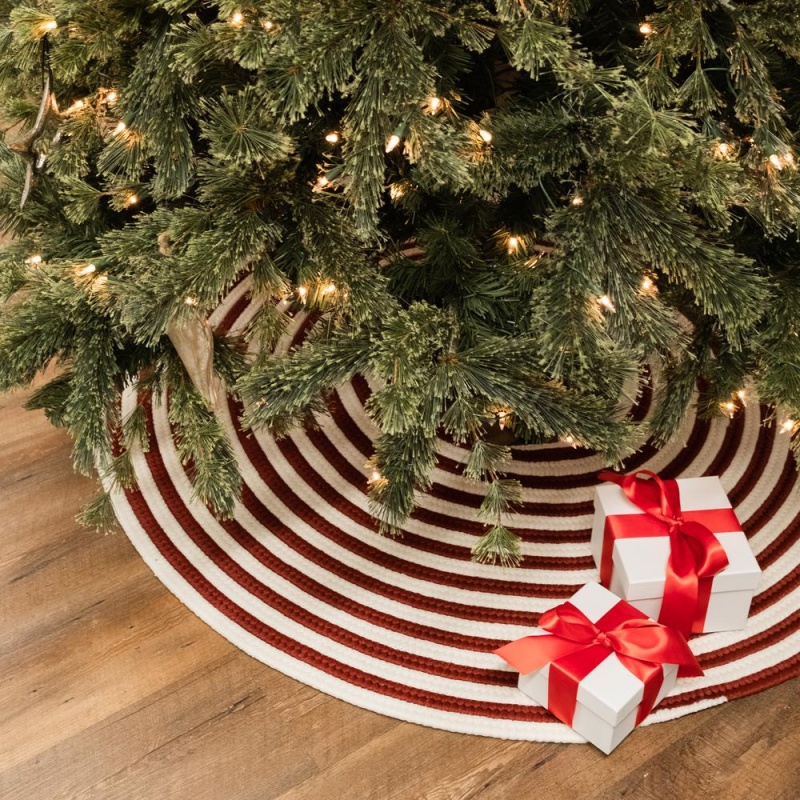 Candy Cane Round Holiday Tree Skirt - Red 50” X 50”