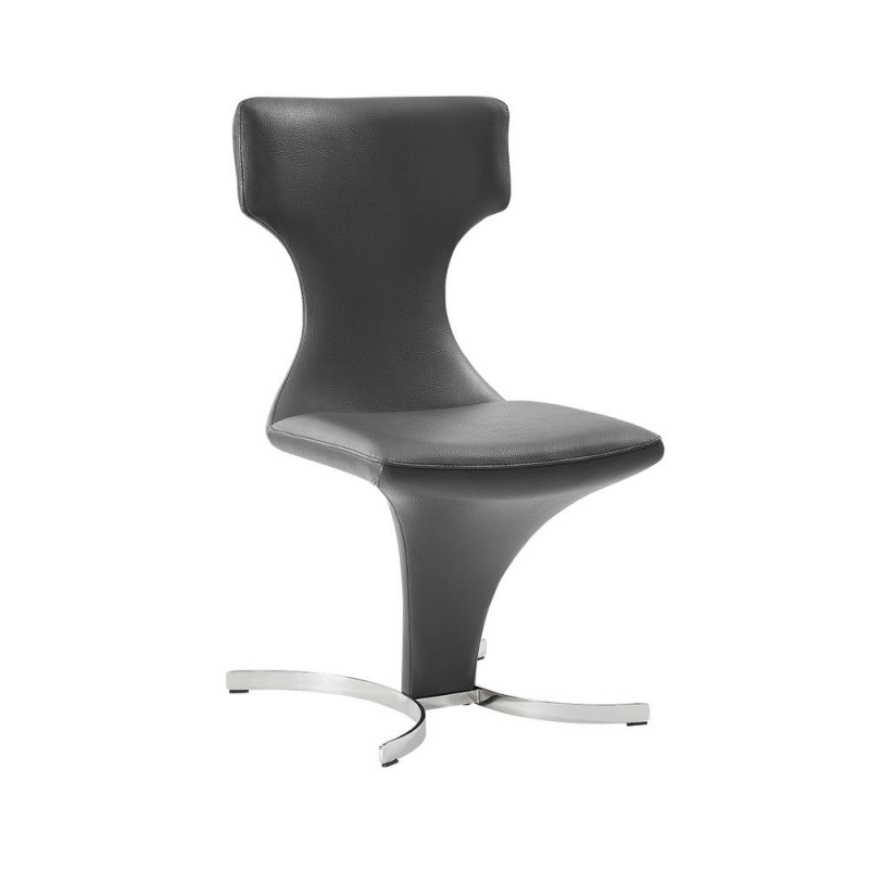Austin Dining Chair Dark Gray Faux Leather Polished Stainless Steel Base