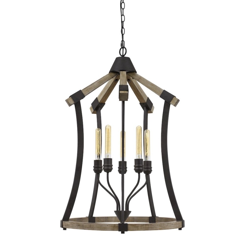 Dali 60W X 5 Metal/Pine Wood Chandelier (Edison Bulbs Not Included)