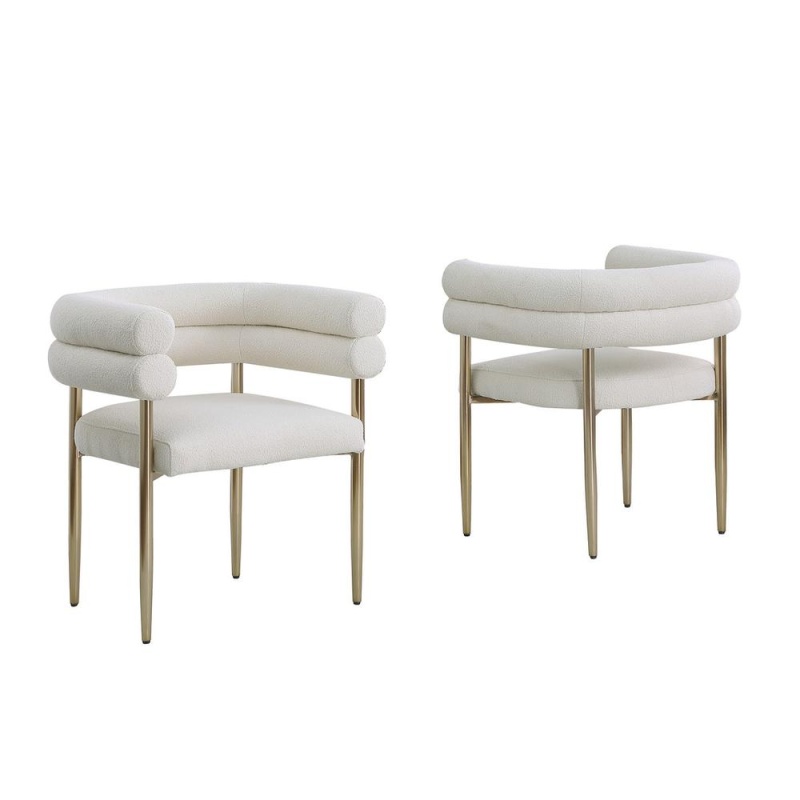 Beige With Gold Teddy Fur Upholstered Side Chairs, Set of 2