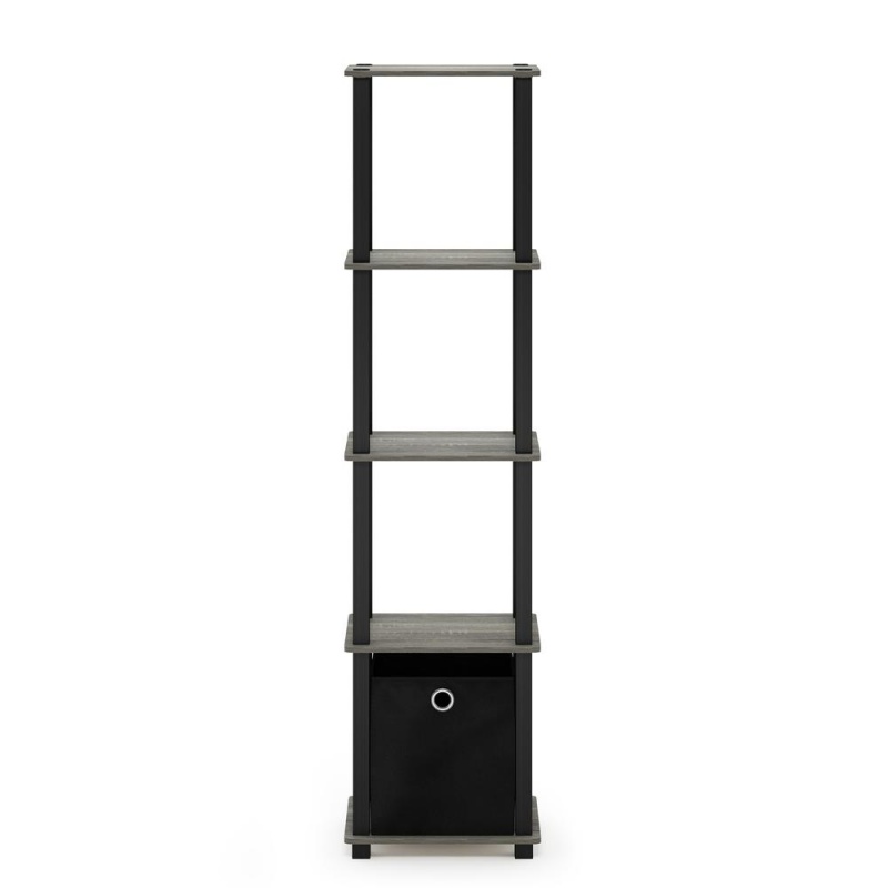 Furinno Tnt No Tools 5-Tier Display Decorative Shelf With One Bin, French Oak Grey/Black/Black