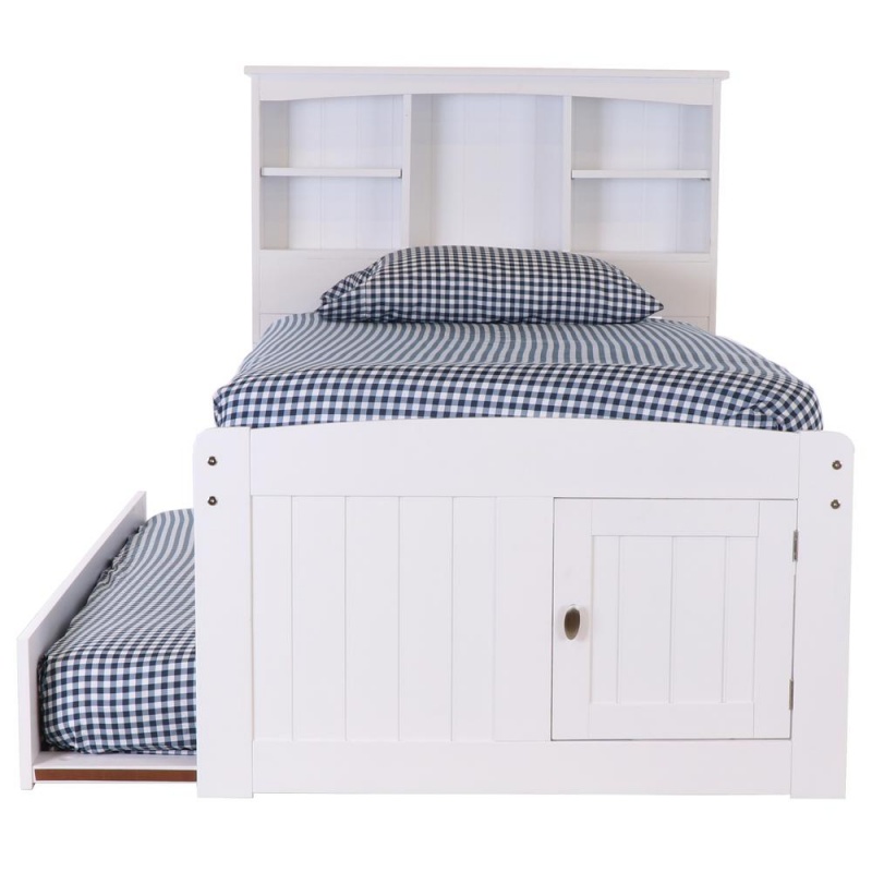 Os Home And Office Furniture Model Solid Pine Twin Captains Bookcase Bed With 3 Spacious Under Bed Drawers And A Twin Sized Trundle In Casual White