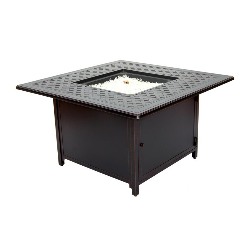 Heron 42" Square Gas Fire Pit Chat Table With Clear Glass Fire Beads