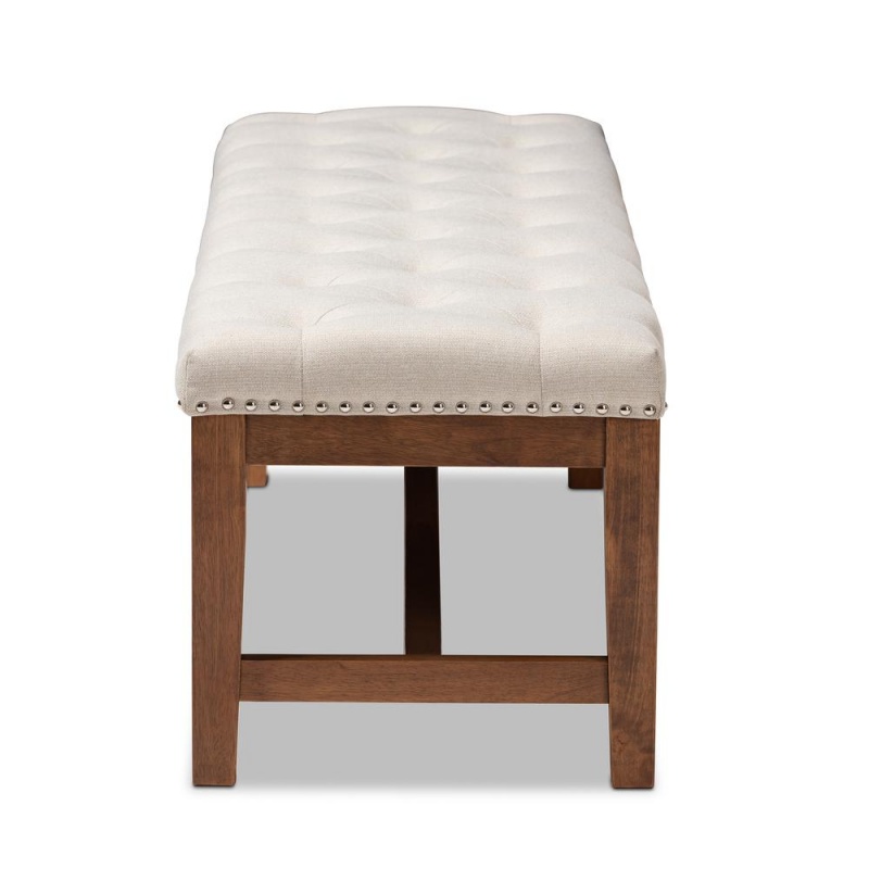 Ainsley Modern And Contemporary Light Beige Fabric Upholstered Walnut Finished Solid Rubberwood Bench