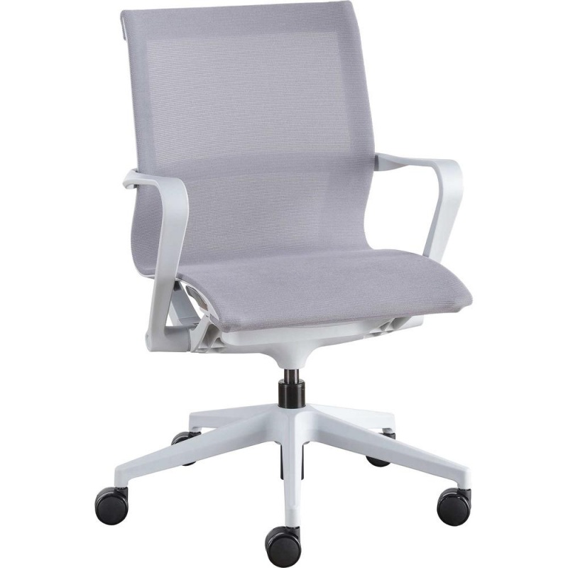 Lorell Executive Mesh Mid-Back Chair - Nylon Seat - Nylon, Mesh Back - Plastic Frame - 5-Star Base - Gray - 1 Each