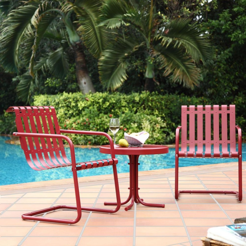 Gracie 3Pc Outdoor Chat Set Red - 2 Chairs, Side Table