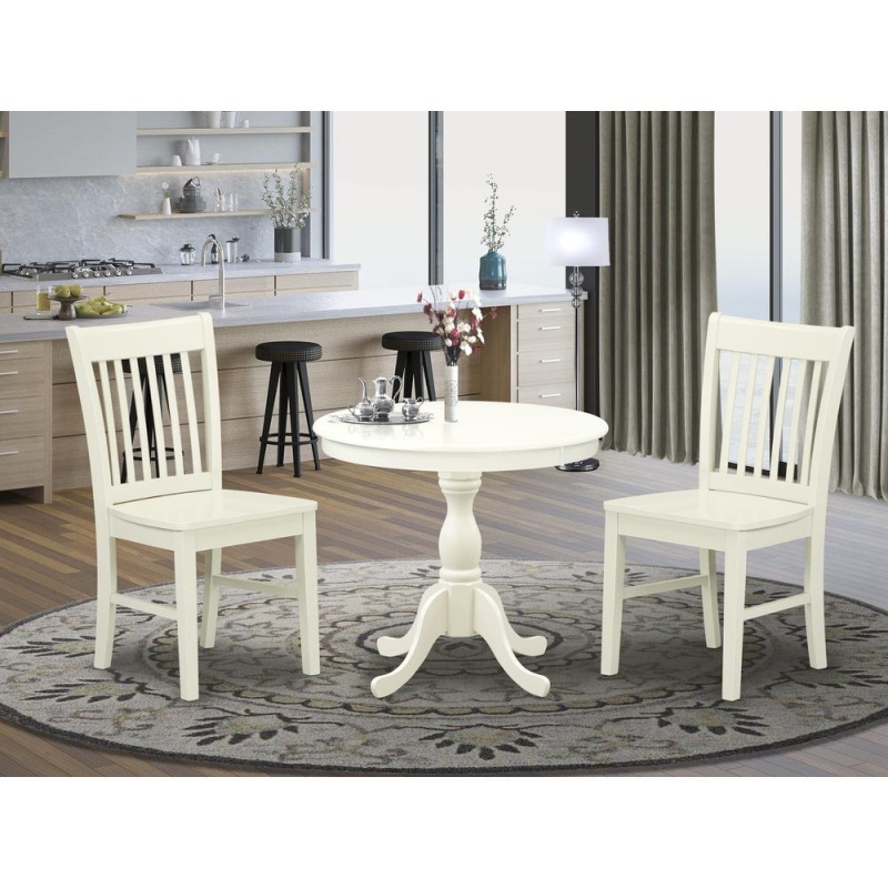 East West Furniture 3 Piece Dining Room Table Set Includes 1 Wood Dining Table And 2 Linen White Kitchen Chairs With Slatted Back - Linen White Finish