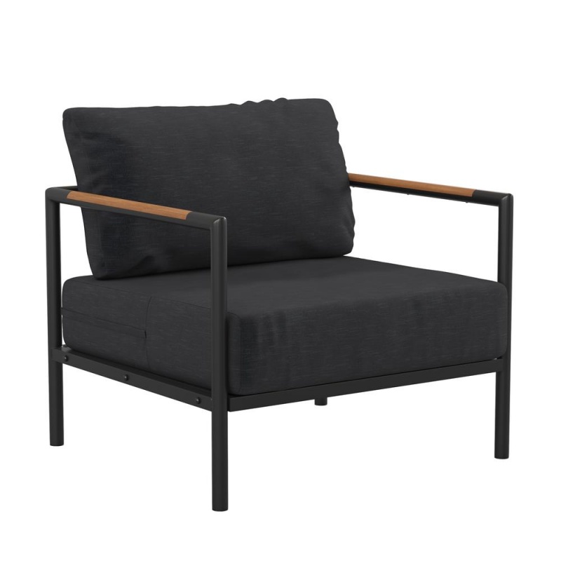 Patio Chair With Cushions - Aluminum Framed Chair, Black With Charcoal Cushions