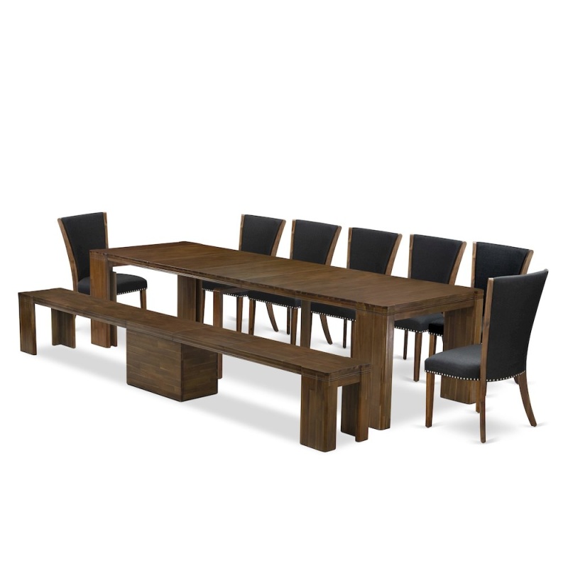 9 Pieces Extendable Dining Set Includes A Rectangle Kitchen Table