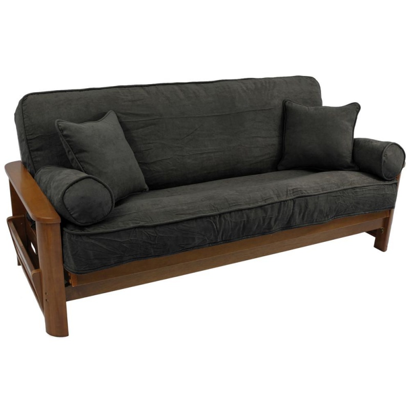 Solid Microsuede Full Futon Cover Set with Four Throw Pillows