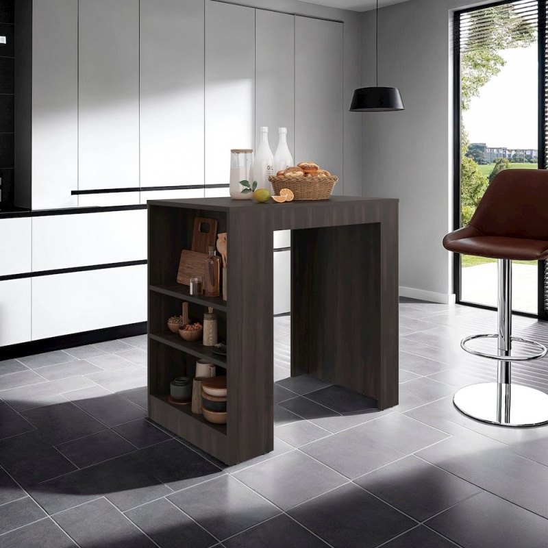Lacour Kitchen Island with 3-Side Shelves