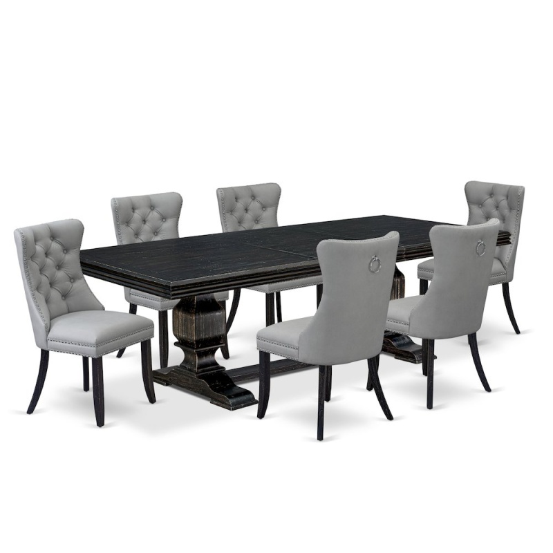 7 Piece Dining Set with Rectangular Table and 6 Faux Leather Dining Chairs