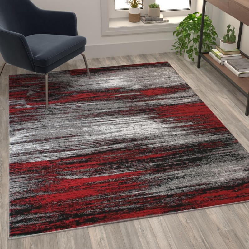 Rylan Collection 5' X 7' Red Scraped Design Area Rug - Olefin Rug With Jute Backing - Living Room, Bedroom, Entryway