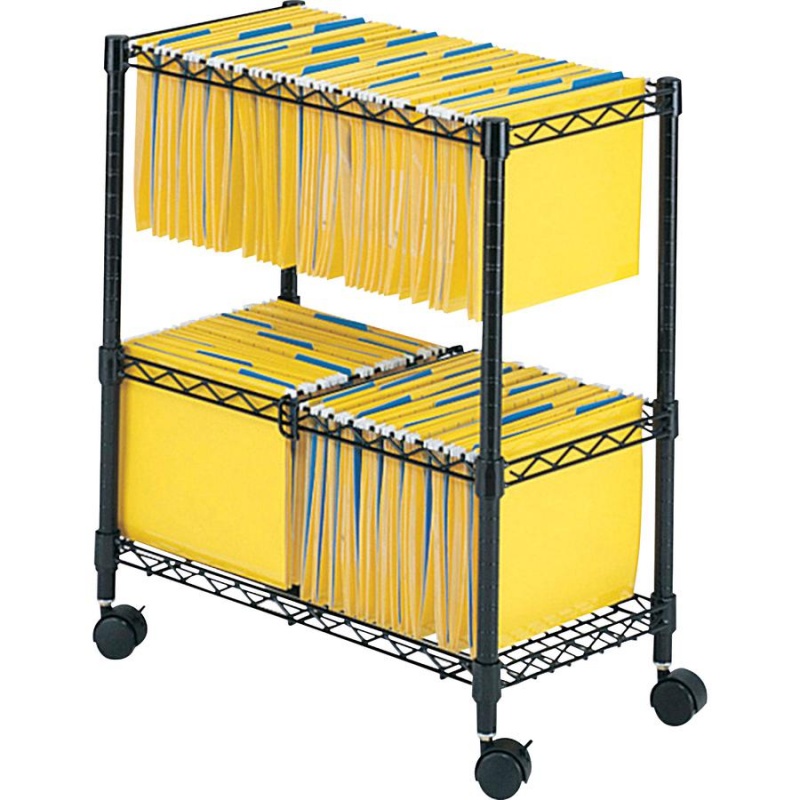 Safco 2-Tier Rolling File Cart - 300 Lb Capacity - 4 Casters - Steel - X 25.8" Width X 14" Depth X 29.8" Height - Black - 1 Each