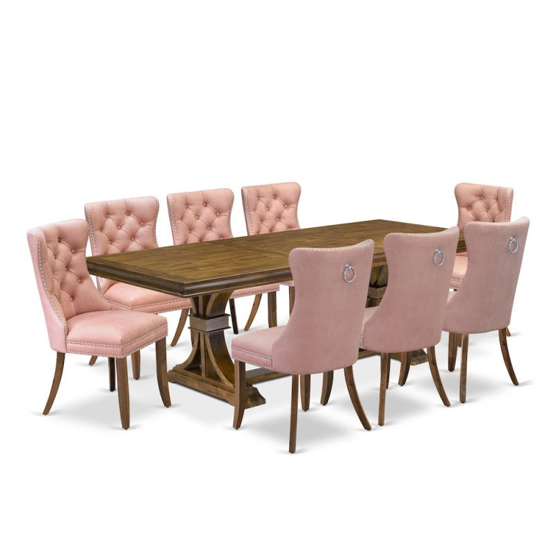 9 Piece Mid Century Dining Table Set With 8 Chairs