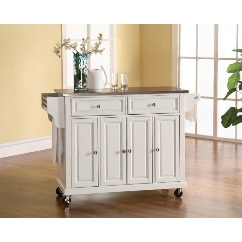 Full Size Stainless Steel Top Kitchen Cart White/Stainless Steel