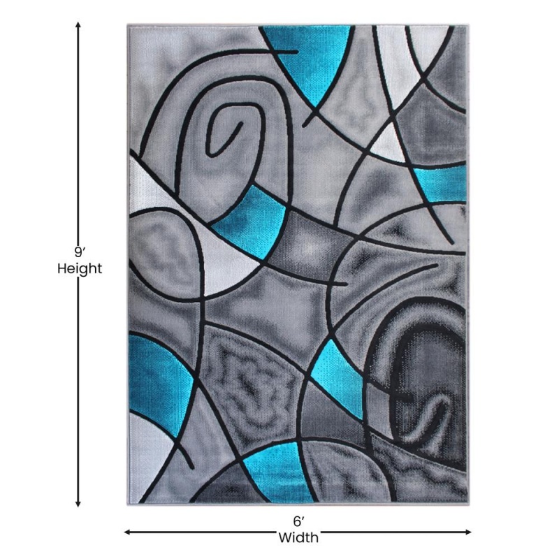 Jubilee Collection 6' X 9' Turquoise Abstract Area Rug - Olefin Rug With Jute Backing - Living Room, Bedroom, & Family Room