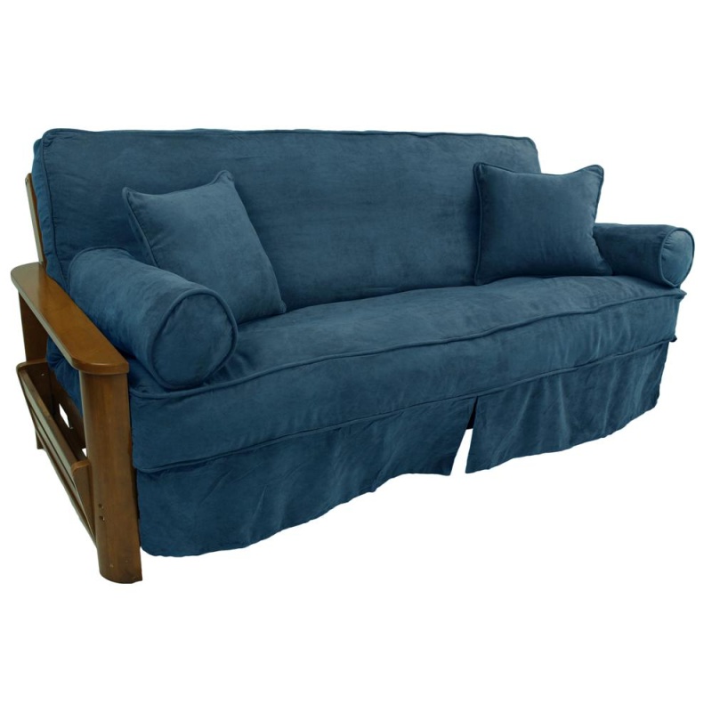 Solid Microsuede Double Corded 8 To 9-Inch Full Futon Slipcover Set With Four Throw Pillows (Set Of 5) 9672-Cd-Ms-Tl