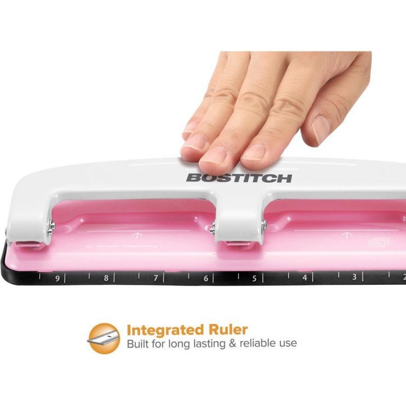 Bostitch Ez Squeeze™ Incourage 12 Three-Hole Punch - 3 Punch Head(S) - 12 Sheet - 9/32" Punch Size - Round Shape - 3" X 1.6" - Pink, White