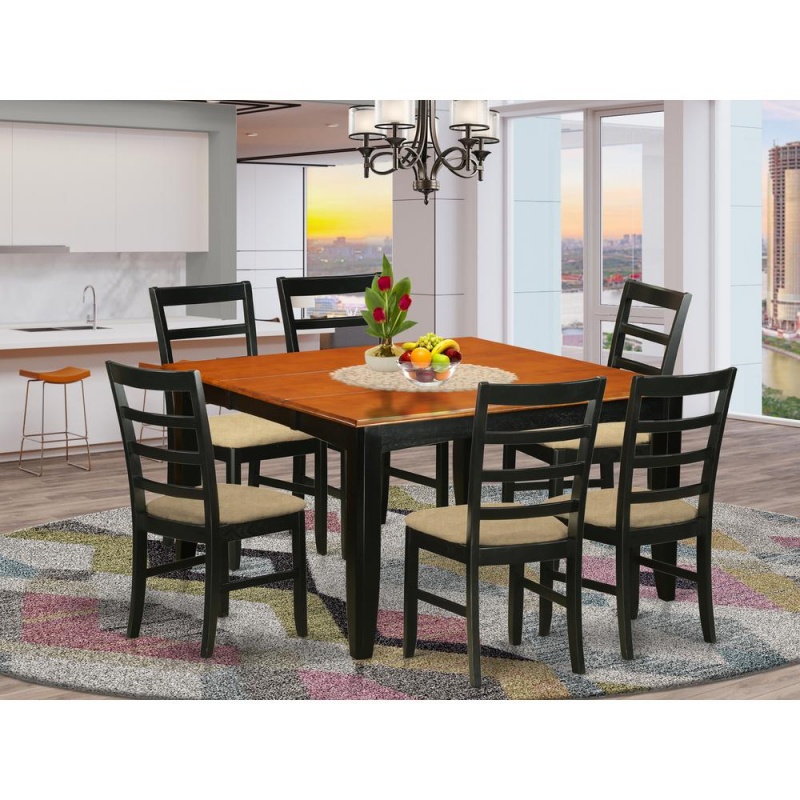 7 Pc Formal Dining Room SetSquare Dining Table With Leaf And 6 Dining