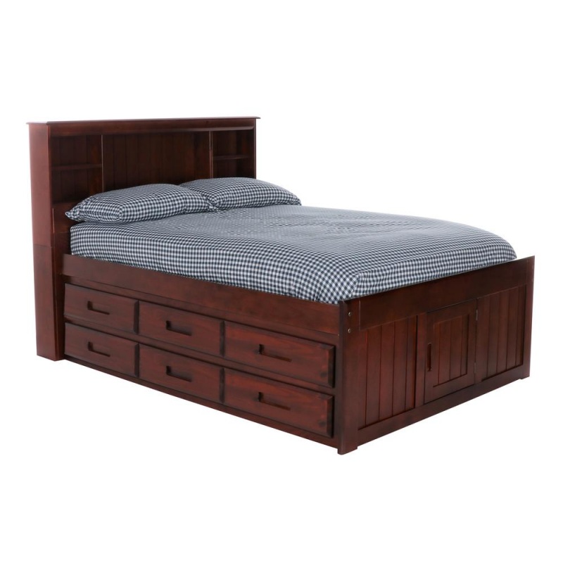 Os Home And Office Furniture Model Solid Pine Full Captains Bookcase Bed With Two Six Drawer Pedestals In Rich Merlot