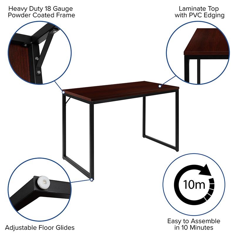 Modern Commercial Grade Desk Industrial Style Computer Desk Sturdy Home Office Desk - 47" Length-Mahogany